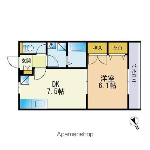 ヴァンベール西長住(1DK/1階)の間取り写真