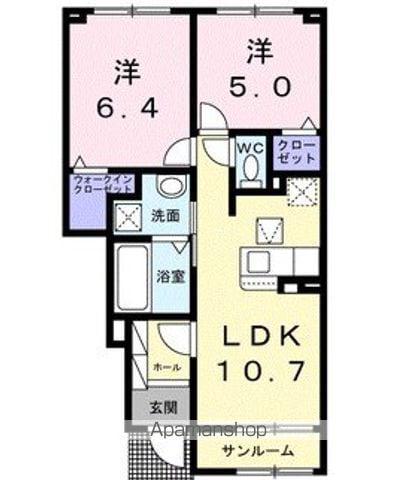 トゥルース B(2LDK/1階)の間取り写真