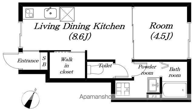 メゾンドアンジュ B棟(1LDK/1階)の間取り写真