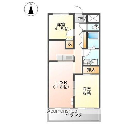 近江鉄道本線 桜川駅(滋賀) バス乗車時間：5分 市子殿バス停で下車 徒歩5分 2階建 築24年(2LDK/2階)の間取り写真