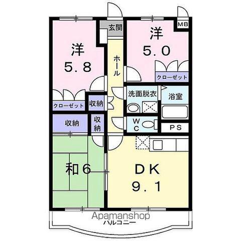 リゼール(3DK/3階)の間取り写真