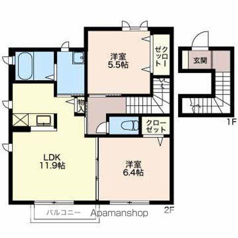ヴィラ ベルジェ B棟(2LDK/2階)の間取り写真