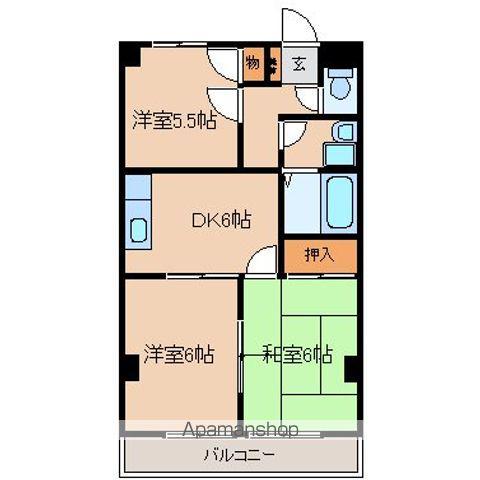 ドゥエル川端(3DK/1階)の間取り写真