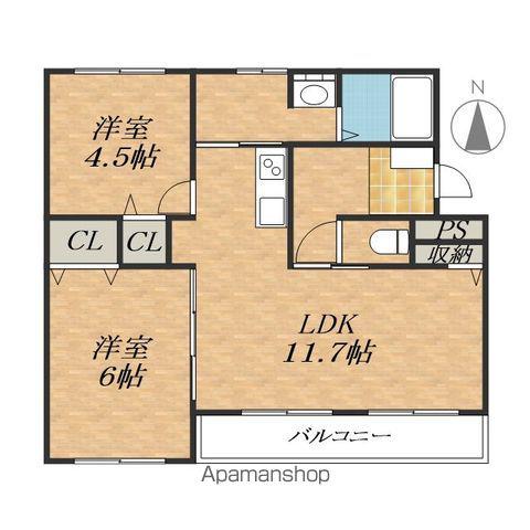 マンション鹿内(2LDK/4階)の間取り写真