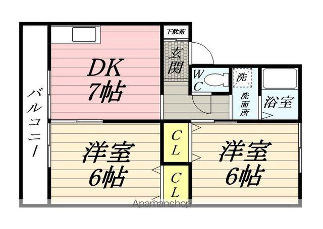 ネオシティ実方Ⅰ(2DK/2階)の間取り写真