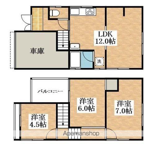 近鉄南大阪線 布忍駅 徒歩12分 2階建 築52年(3LDK)の間取り写真