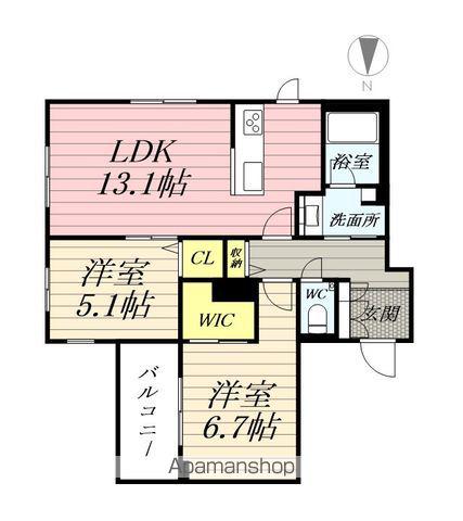 フェリビエ品濃町(2LDK/2階)の間取り写真