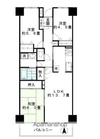 ジュネス(3LDK/5階)の間取り写真