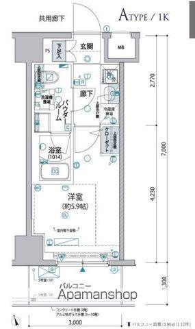 ヴァローレ松戸フィーロ(1K/3階)の間取り写真