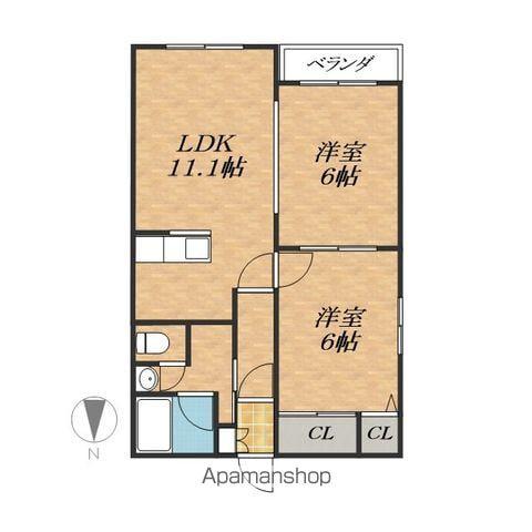 コーポニュータウン2(2LDK/2階)の間取り写真