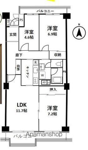 サンライトパストラル弐番街D棟(3LDK/9階)の間取り写真