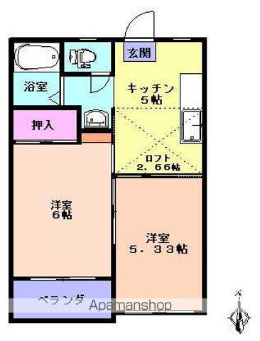 ハイムエスポワールB(2K/2階)の間取り写真