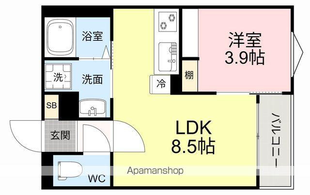 グロウランス薬師堂Ⅱ(1LDK/3階)の間取り写真