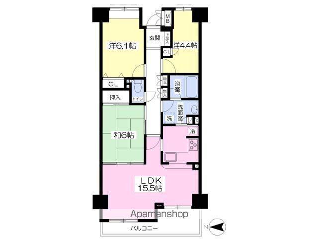 ニューシティ東戸塚パークハウス南の街(3LDK/2階)の間取り写真