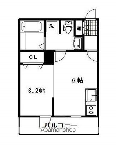 メリディアン国見壱番館(ワンルーム/2階)の間取り写真