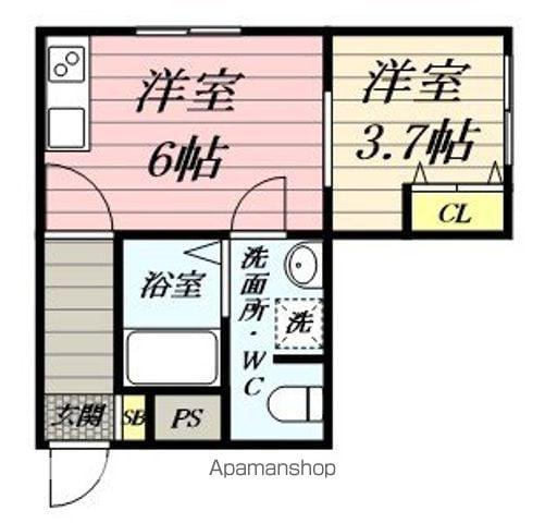 メリディアン国見弐番館(ワンルーム/2階)の間取り写真