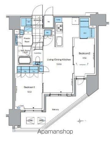 ルフォンプログレ田原町(2LDK/15階)の間取り写真