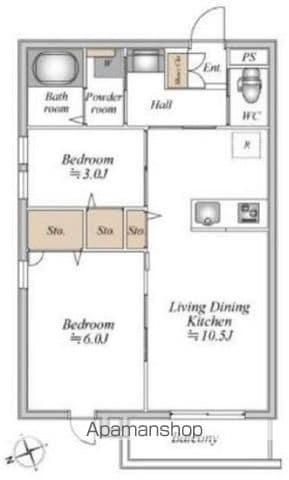 ザ・フォレスト立川(2LDK/1階)の間取り写真