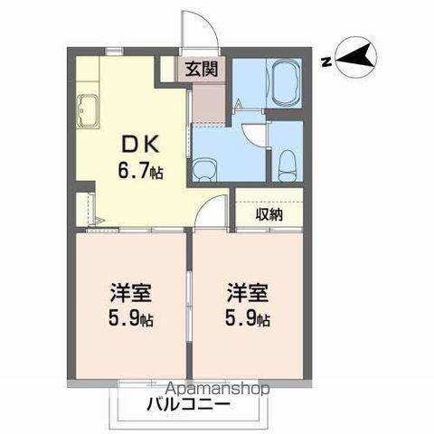 イーストヒルズ(2DK/2階)の間取り写真
