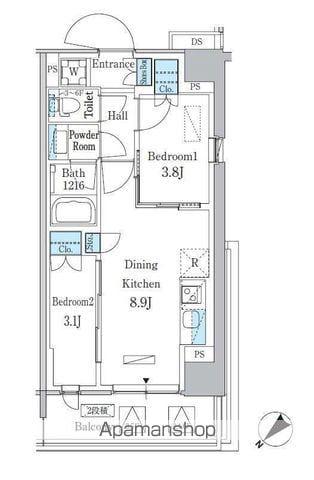 パークアクシス品川南大井パークフロント(2DK/6階)の間取り写真