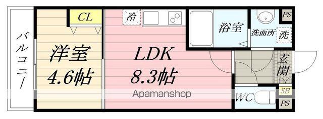 BLESSED LIFE上杉(1LDK/3階)の間取り写真