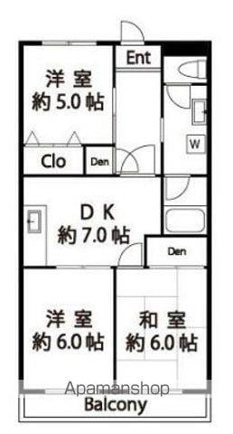 ブランボヌール松戸(3DK/2階)の間取り写真