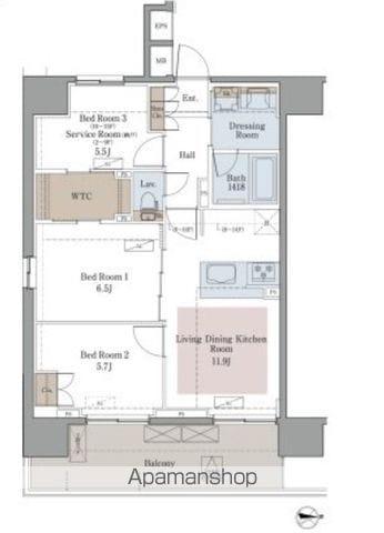 LUXENA八王子寺町(2SLDK/6階)の間取り写真