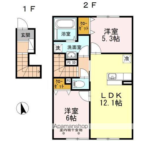 D-ROOM七重浜(2LDK/2階)の間取り写真