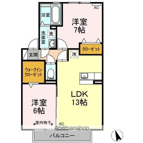 SUNNY TERRACE Ⅰ棟(2LDK/2階)の間取り写真
