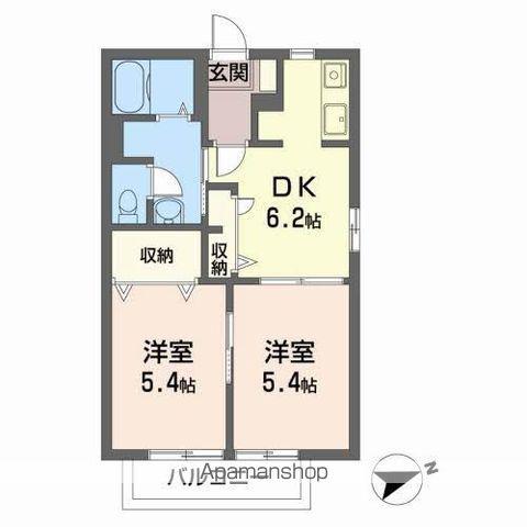 ハッピープレイスB(2DK/2階)の間取り写真
