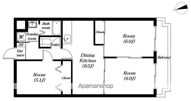 ヴィラ・アンドゥミル(3DK/1階)の間取り写真