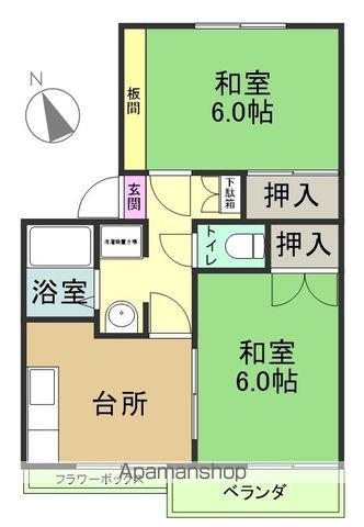 行屋前ハイツ(1K/2階)の間取り写真