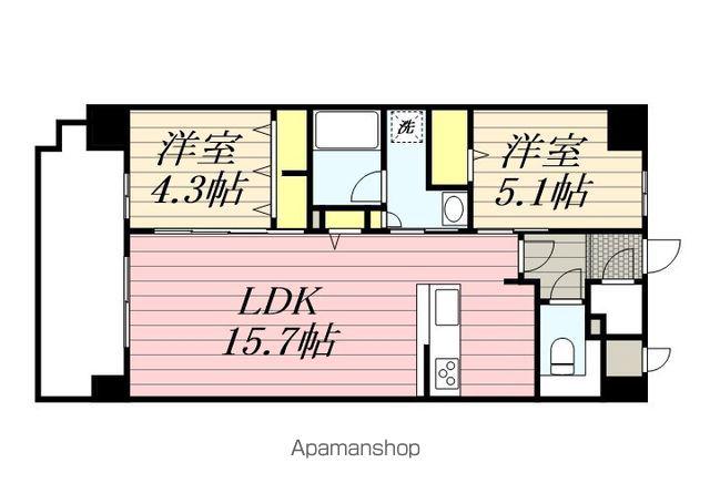 ウェルス雑餉隈駅前(2LDK/5階)の間取り写真