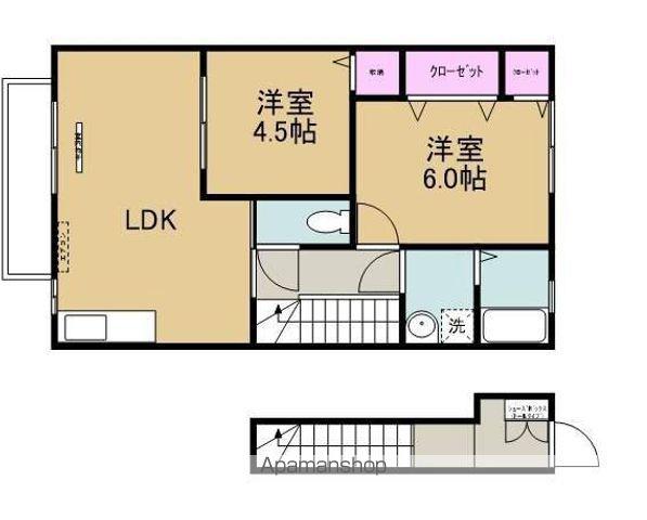 ローズコート阿部C・D棟(2LDK/2階)の間取り写真