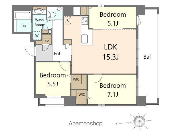 S-RESIDENCE大手門AWESOME(3LDK/9階)の間取り写真