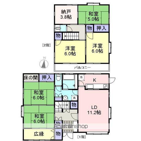 阿武隈急行 瀬上駅 徒歩8分 2階建 築34年(5SLDK)の間取り写真