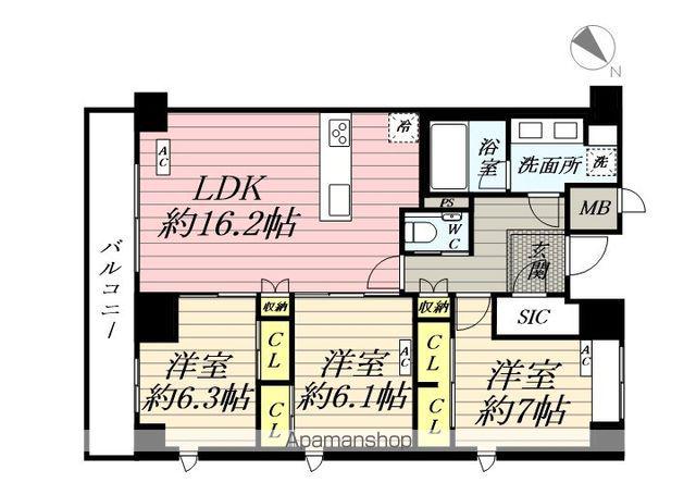 クラシアム神奈川台場(3LDK/7階)の間取り写真