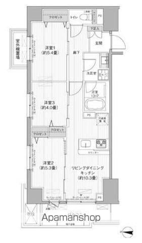 関寅ビル第10(3LDK/5階)の間取り写真