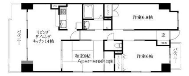 ラポール来住町(3LDK/3階)の間取り写真