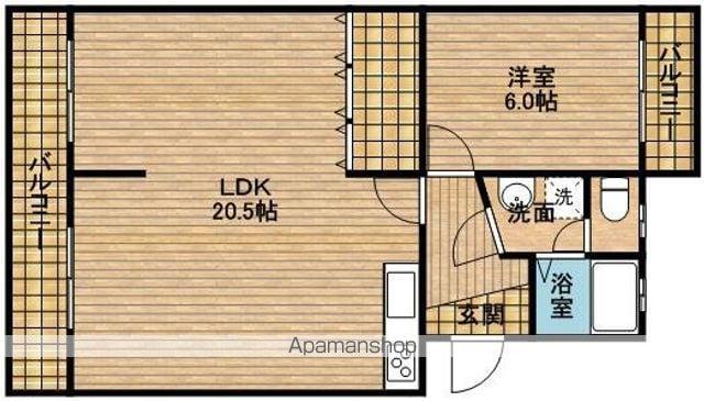 サンハイツ羽佐田(1LDK/2階)の間取り写真
