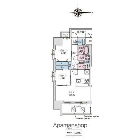 スプランディッドあびこ駅前(2LDK/13階)の間取り写真