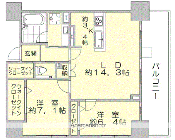 ゼクシオン博多(2LDK/5階)の間取り写真