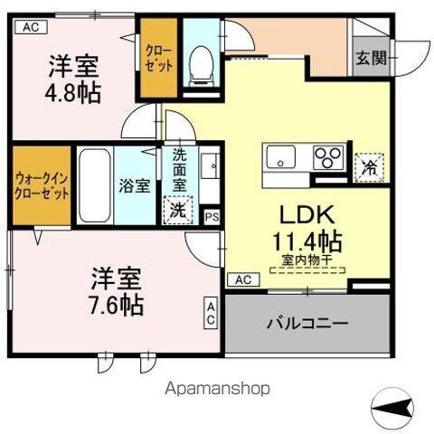 DALLE DE VERRE(2LDK/2階)の間取り写真