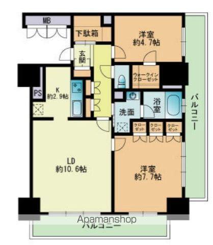 RJRプレシア吉塚駅前(2LDK/14階)の間取り写真
