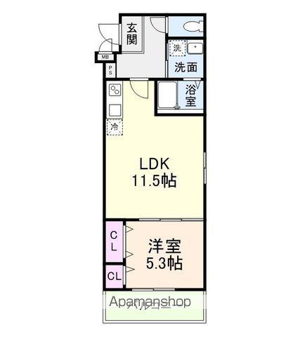 プライムメゾン・ソレイユ(1LDK/2階)の間取り写真