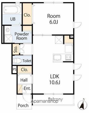 サウスサンド(1LDK/1階)の間取り写真