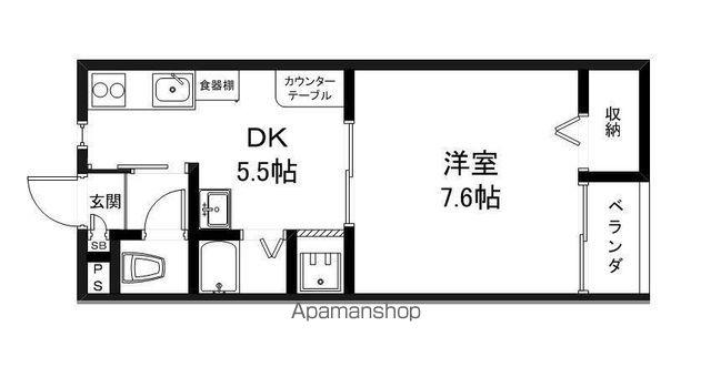 ウィングベル1号館(1DK/2階)の間取り写真