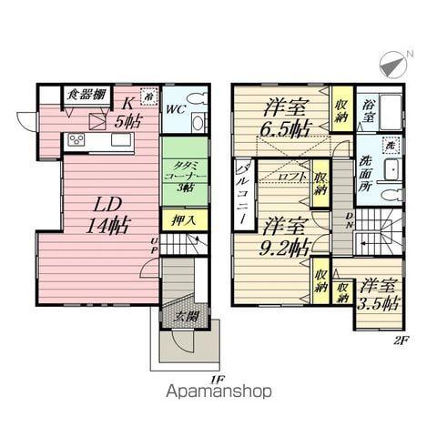 相模鉄道いずみ野線 緑園都市駅 徒歩14分 2階建 築20年(3LDK)の間取り写真