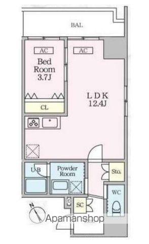 シャントロワ曙橋(1LDK/9階)の間取り写真