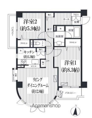 ガーデンコート下馬(2LDK/5階)の間取り写真